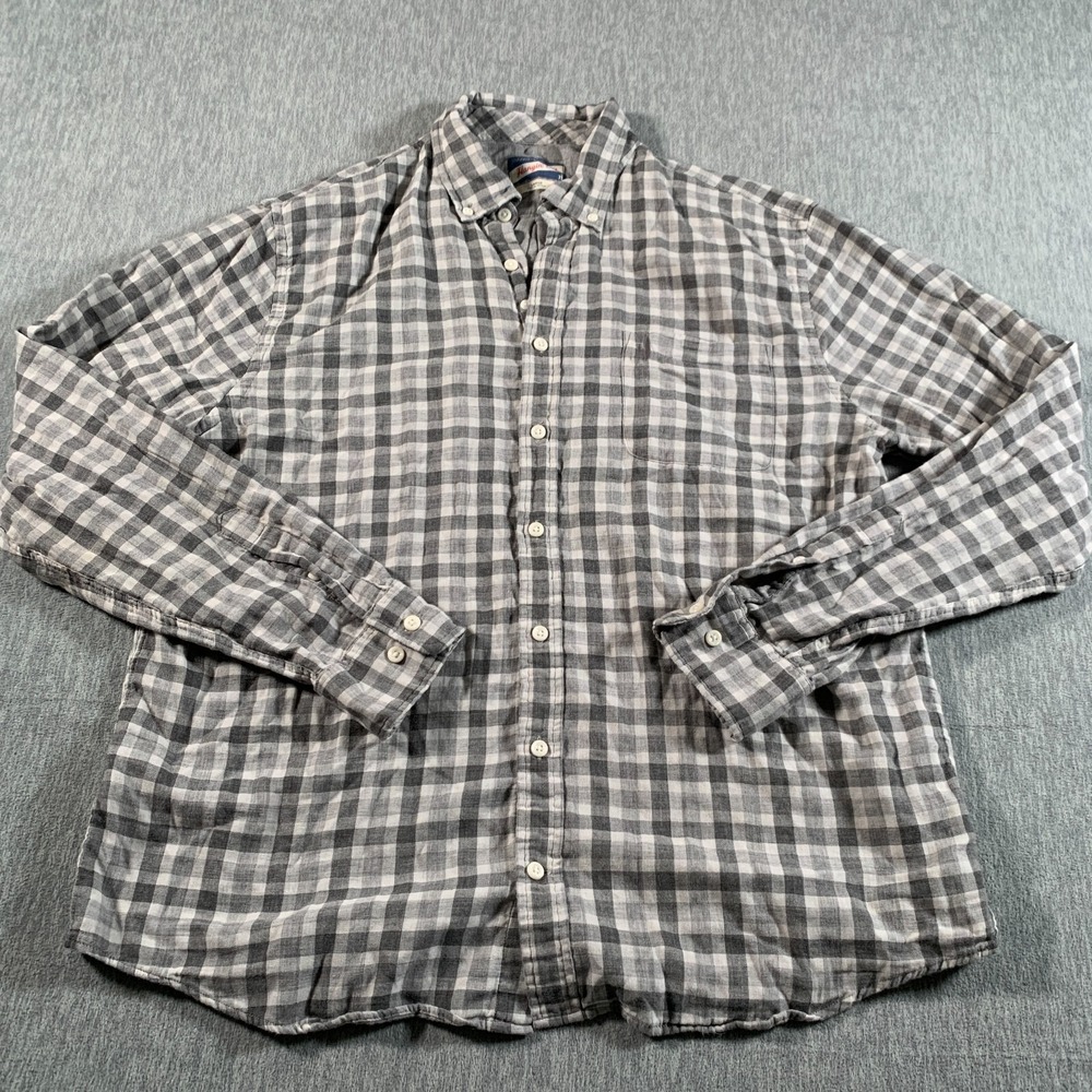 Johnnie-O Shirt Mens Large Gray Gingham Button Down 100%‎ Cotton Casual Lined